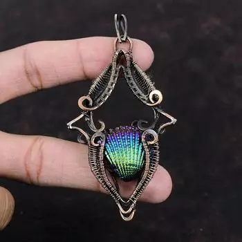 Titanium Coated Shell Pendant Copper Wire Wrapped Pendant Handmade Jewelry Top Quality Gemstone Pendant Gift For Women Wire Wrapping Jewelry
