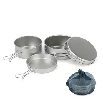 Titanium Cooker Set Cookware Camping Outdoor Mountain Climbing Disaster Prevention [Belmont] BM-037 4-piece (M) (with case) серебряный