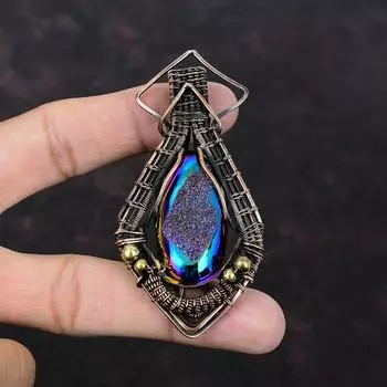 Titanium Druzy Pendant Copper Wire Wrapped Pendant Genuine Gemstone Pendant Unique Jewelry Handmade Pendant Copper Wire Jewelry Gift For Her