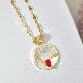 Titanium Steel One Deer Has Your Necklace, Women S Light Luxury High-End Zircon Antler Pendant.