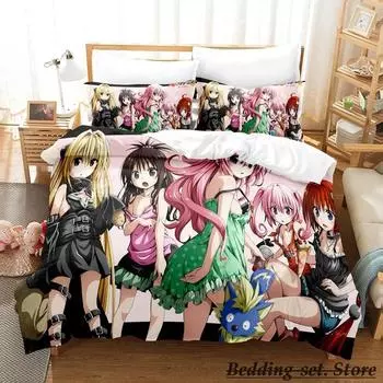 To Love Ru Bedding Set Single Twin Full Queen King Size Bed Set Adult Kid Bedroom Duvetcover Sets Anime parure de lit Bed 70x133cm 2pcs