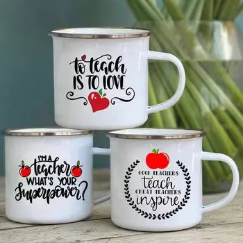 To teach is to love Apple Printing Coffee Mugs Enamel Drinking Cups Conference Office Drinking Cup graduation fun gift teacher