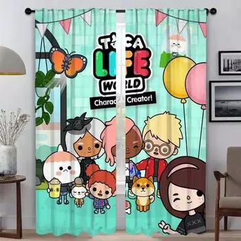 Tocas Life World Partition Window Curtain for Room 2 Panel Home Interior Curtains Halloween Decoration Shades Tulle for Bedroom W50xH70cmx2pcs-CL
