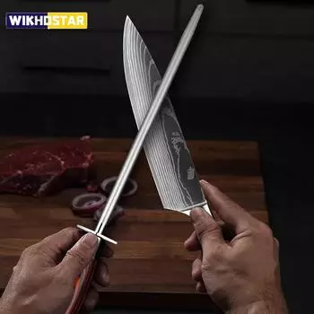 Точилка для кухонных ножей, профессиональная алмазная точилка для ножей, деревянная ручка, ручная, быстрая заточка для всех ножей, 12 дюймов, цветная