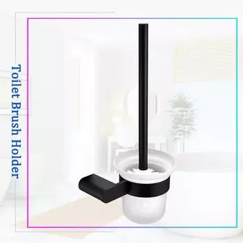 Toilet Brush Holder 304 Stainless Steel Black Gold Wall Mounted Frosted Glass Cup WC Brush Rack Set Kit for Bathroom Cleaning чёрный