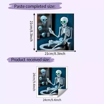 Toilet Halloween Creative Skeleton Play Phone Pattern Home Wall Sticker Decor