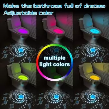 Toilet Night Light Charging Waterproof Human Sensing Toilet Induction Light Colorful Projection Lamp Bathroom Lighting Decor USB Plug