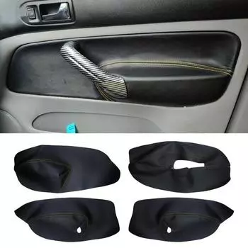 ТОЛЬКО 4-дверный мягкий кожаный дверной подлокотник для VW Golf 4 MK4 Bora Jetta 1999-2005, автомобильный дверной подлокотник, панель кожного покрытия, отделка LHD Black -red line