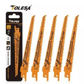 TOLESA 5PCS 6TPI 6-дюймовые возвратно-поступательные пилы для резки дерева и труб из ПВХ CRV Sharp Ground Teeth Sabre 1.3mm