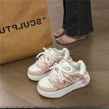 Толстая подошва Bread Shoes College Style Niche Легкая повседневная обувь для пары 36 розовый