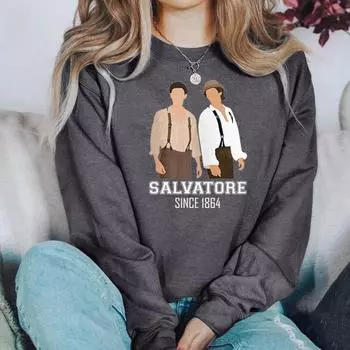 Толстовка «Дневники вампира» Salvatore Brothers Est 1864 Толстовка с капюшоном Дэймон и братья Стефан Пуловер с графическим рисунком Толстовки Mystic Falls Толстовка унисекс