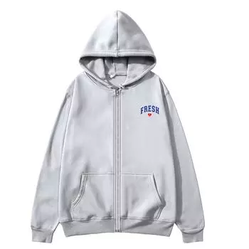 Толстовка на молнии Fresh Love Merch, толстовка большого размера, уличная одежда, женская толстовка, женская толстовка с капюшоном и карманом, с длинным рукавом, толстовка на молнии Fresh Love Merch S