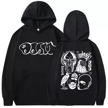 Толстовка с графическим принтом Rapper Mf Doom Madvillain Metal Face для мужчин и женщин, модная толстовка в стиле хип-хоп, мужская флисовая толстовка большого размера S чёрный
