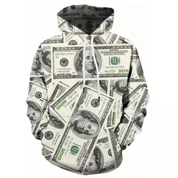 Толстовка с капюшоном Benjamin Franklin 100 Dollar Bill, 3D-печать, повседневный свитер с капюшоном, толстовка с капюшоном для мужчин и женщин S