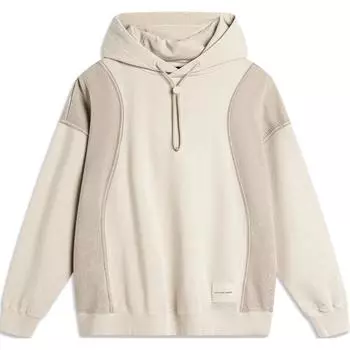 Толстовка с капюшоном и длинными рукавами Li Ning Wade Series Color Block, мужская толстовка Oatmeal-Gray Dusty-Gray AWDU273-7 L