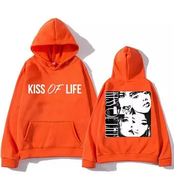 Толстовка с капюшоном и принтом Kiss of Life Midas Touch с капюшоном и принтом с двух сторон Толстовка Hip Hop Polar с длинными рукавами Толстовка Gothic Moletom с капюшоном S оранжевый