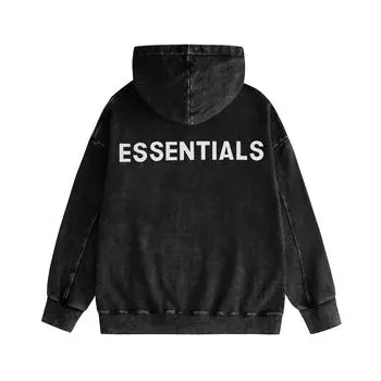 Толстовка с капюшоном из плотного хлопка Essentials Classic Back со светоотражающими буквами и потертостями большого размера S чёрный