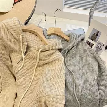 Толстовка с капюшоном из вафельной ткани для женщин, осень, новая свободная куртка на молнии, тонкий кардиган с длинными рукавами для женщин M