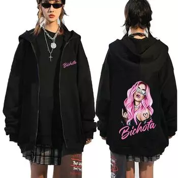 Толстовка с капюшоном Karol G Bichota Zip-Up, мужская и женская модная эстетичная толстовка с капюшоном на молнии S красный