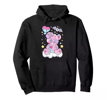 Толстовка с капюшоном Kawaii Pastel Goth Cute Scary Bear чёрный