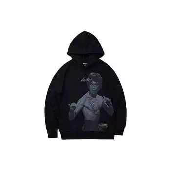 Толстовка с капюшоном Li Ning X Bruce Lee Collaboration с принтом букв, мужская толстовка с капюшоном, черная AWDRF19-4 XXXL
