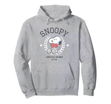 Толстовка с капюшоном Peanuts Snoopy Love Is All You Need Est 1950 серый
