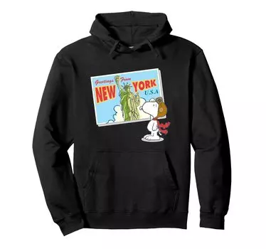 Толстовка с капюшоном Peanuts Snoopy New York Postcard Design чёрный