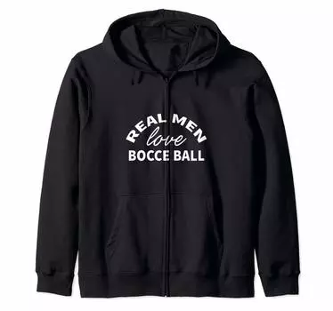 Толстовка с капюшоном Real Men Love Bocce Ball на молнии чёрный