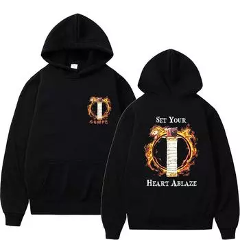Толстовка с капюшоном «Set Your Heart Ablaze» в стиле аниме «Demon Slayer Rengoku Kyoujurou» Kimetsu No Yaiba Unisexga, толстовка с капюшоном большого размера для унисекс L