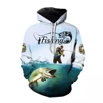 Толстовка с капюшоном Wild Fish Pattern для мужчин, 3D-печать, охотничья рыбалка, толстовка для мужчин и женщин, большие размеры, топ Sudaderas S