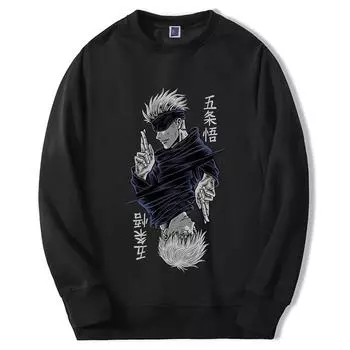 Толстовки Jujutsu Kaisen, аниме Gojo Satoru, аниме, мужские и женские пуловеры с капюшоном и графикой, модные пуловеры больших размеров Sudaderas Hombre XS чёрный