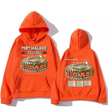Толстовки Post Malone The BIG ASS Stadium Tour 2025 Толстовки для женщин и мужчин Одежда для улицы Шикарный свободный свитер XS чёрный