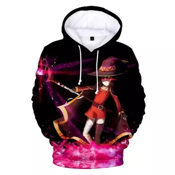 Толстовки с 3D-принтом Megumin Konosuba Pattern Длинные рукава Повседневные толстовки с капюшоном Детские новинки Топы Удобный осенне-зимний пуловер S