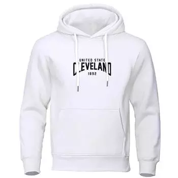 Толстовки с капюшоном Cleveland Letter Print, мужская осенняя толстовка с капюшоном и длинными рукавами, с завязками на завязках, с рисунком, мужская толстовка с капюшоном, топ-пуловер S