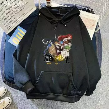Толстовки с капюшоном в стиле аниме Mushoku Tensei, свободная флисовая толстовка, зимняя унисексга, звездная одежда, женский пуловер большого размера, топы, толстовка, женский L