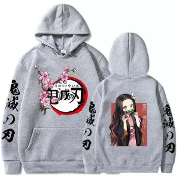 Толстовки с капюшоном в стиле японского аниме Kawaii Demon Slayer Kamado Nezuko Manga, толстовки, топы, пуловеры, уличная одежда, унисекс, толстовка с героями мультфильмов XS красный