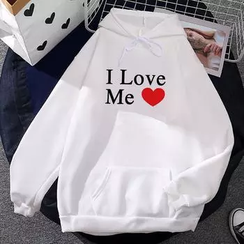 Толстовки с надписью I Love Me с длинным рукавом и принтом в виде букв Повседневные толстовки с капюшоном Одежда с рисунком в виде сердца Sudaderas Hombre Унисекс Унисекс Толстовка с капюшоном L