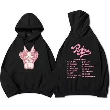 Толстовки с рисунком кролика из мультфильма Kenia Os Pink Aura Tour 2024, толстовка с капюшоном, мужская зимняя флисовая толстовка унисекс для улицы L белый