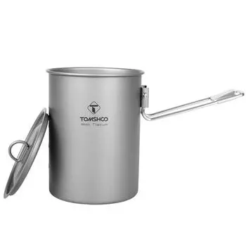 TOMSHOO Camping Pot Легкая титановая чашка для воды емкостью 900 мл с крышкой и складной ручкой для 900ml серый