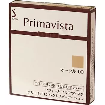 Тональная основа Kao Sofina Prima Vista Creamy Compact Foundation Ochre 03 (жидкость, гель, крем) (1) Используйте после кондиционирования кожи с помощью декоративной косметики Primavista.