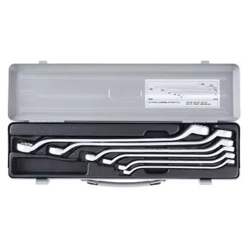 TONE Long Mechanic Open End Wrench Set x M446 Includes 6 Pieces (45° 10°) Silver,