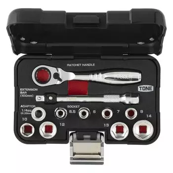 TONE Socket Wrench Set 11 Pieces N-S1183SSP, 6.35mm (1/4 ) Drive, Black, чёрный