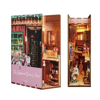 Tonecheer Book Nook DIY Wooden Creative 3D Decorative Bookshelf Diorama Kit with LED Lights and Body Sensor Style General Kit, Bookends, Bookends,
