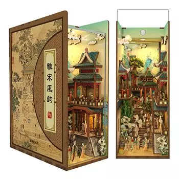 Tonecheer Book Nook Kit 3D Puzzle 3D DIY Miniature Dollhouse Kit Деревянная книжная полка Украшение ручной работы Набор Популярный подарок на день рождения для начинающих и