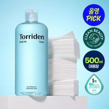 Тоник Toriden Dive-in с низкомолекулярной гиалуроновой кислотой 500 мл, специальный (+ 60 ватных дисков в комплекте)