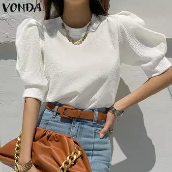 Тонкие летние женские топы с пышными рукавами VONDA