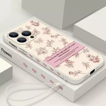 Тонкий чехол Red Line Rose для iPhone 16 Pro 15 14 13 12 Pro 11 8 7 Xr X Xs Max, противоударный, мягкий, с защитой линз Tpu и шнурком iPhone 16 чёрный