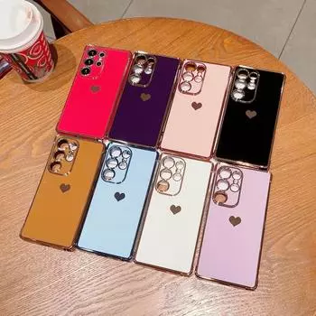 Тонкий чехол с сплошным цветным принтом в виде сердца для Samsung Galaxy S25 Ultra S24 FE S23 S22 S21 A16 A55 A15 A35 A25 A14 с покрытием из ТПУ, мягкий противоударный чехол для телефона Samsung S25 чёрный