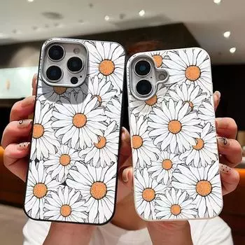 Тонкий чехол с текстурой из кожи с узором «Ромашка» для iPhone 16 Pro Max 15 Pro 14 Plus 13 12 11 TPU, мягкий, ударопрочный, матовый, однотонный чехол для телефона iPhone 16 чёрный