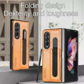 Тонкий кожаный чехол с держателем для ручки S для Samsung Galaxy Z Fold3 Fold 4 Fold4 Fold 3 5g, противоскользящий чехол для телефона, чехол Funda Capa for Samsung Z Fold3 красно-коричневый